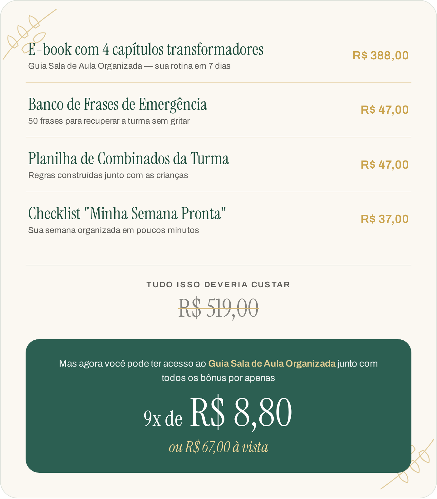 Tudo o que você recebe e o valor do Guia Sala de Aula Organizada